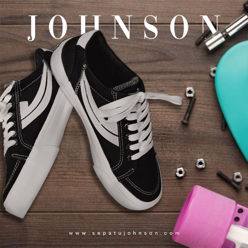 Sepatu Johnson Orion Black White Low Cut Original