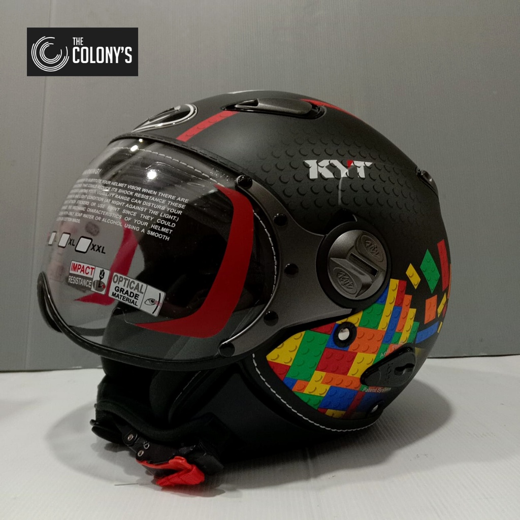 HELM KYT ELSICO BOGO MOTIF SERI 5 BLACK MATT BLACK RED RETRO| HELM KYT BOGO RETRO MOTIF| ORI SNI DOT