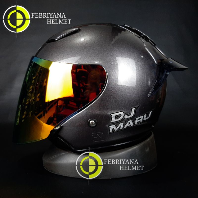 HELM KYT DJ MARU SOLID GUNMETAL PAKET GANTENG