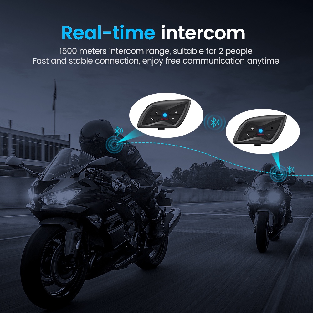 Gearelec DK01 Bluetooth Motor Helm Intercom Headset IP65 Waterproof 1500m Range 2-Orang BT5.1 Sistem Komunikasi Nirkabel