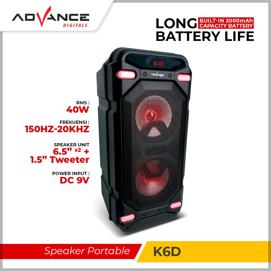 Speaker Meeting Portable Advance K6D 6,5&quot; 2x speaker  bisa di charger ulang