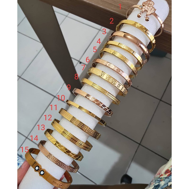 gelang tangan wanita bangle cewek fashion  kuning gold rose bahan titanium gak luntur  impor murah