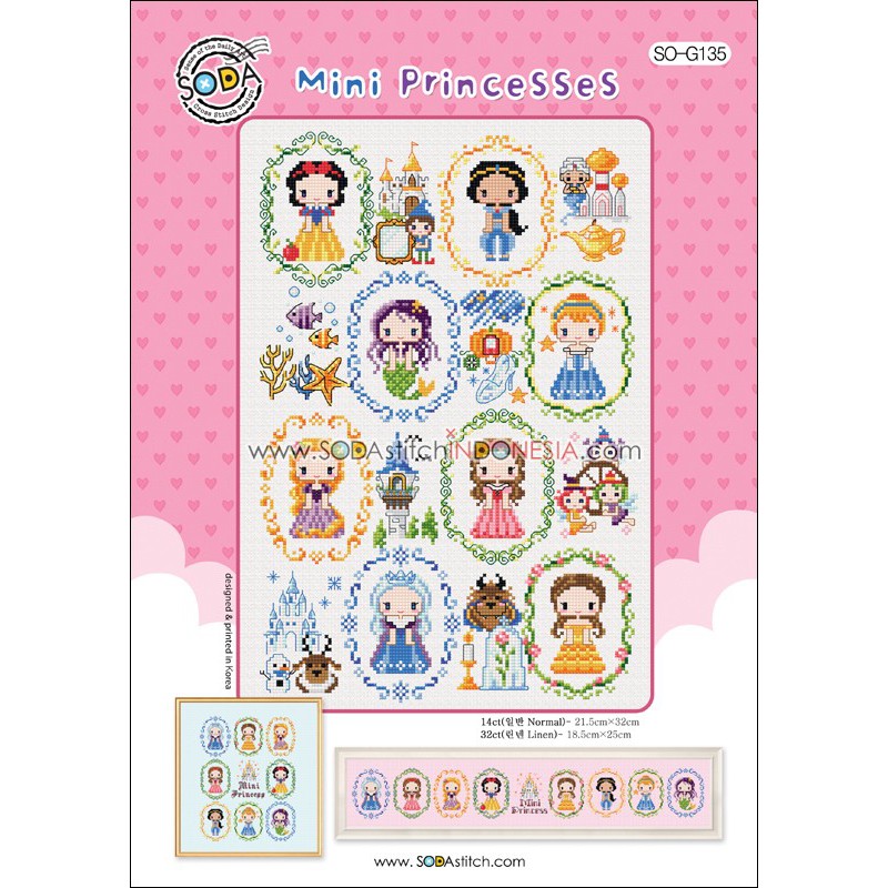 Paket DIY Craft Sulam Kristik Strimin Cross Stitch Sodastitch SO-G135 - Mini Princesses Putri