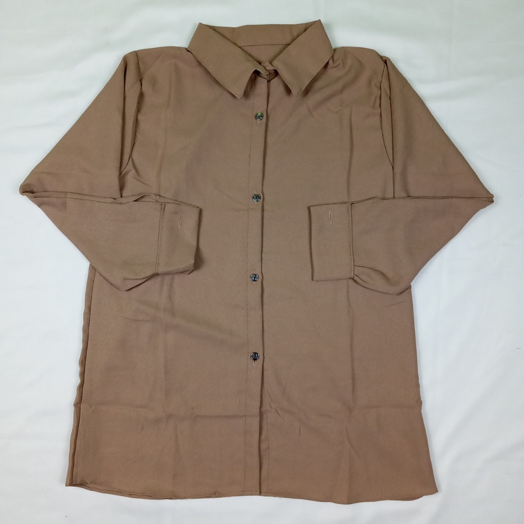 Atasan Blouse Kemeja Wanita Polos Basic Casual Varian Warna Lengan Panjang Bahan Moscrepe-Cream