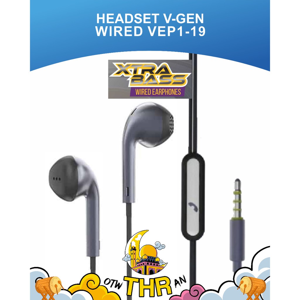 HEADSET EARPHONE V-GEN WIRED VEP1-19 EXTRA BASS