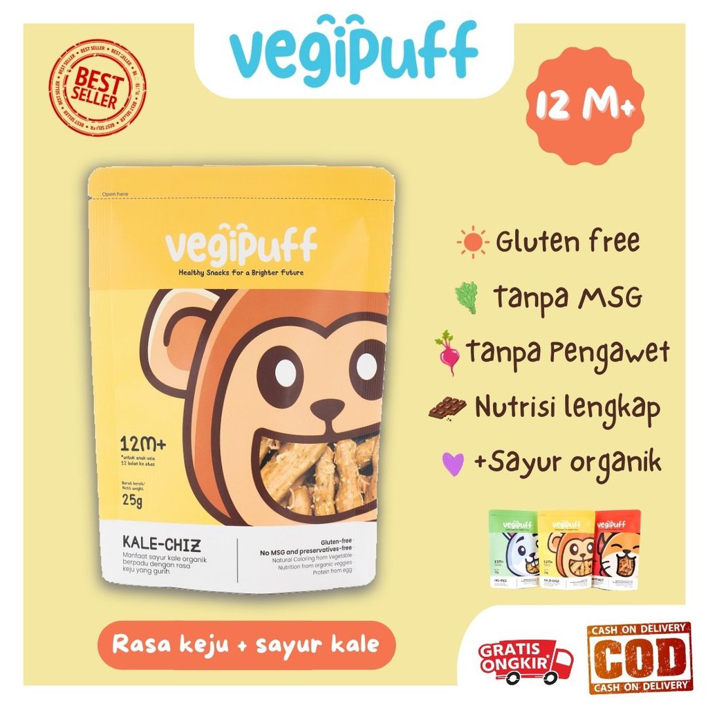 VEGIPUFF 25g Cemilan Anak - Snack Sehat Organik - Kale Chiz/Ori Mix/Choco Beet