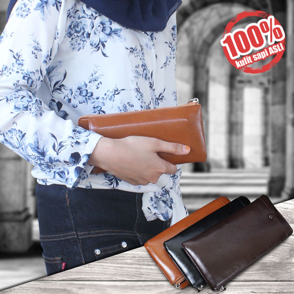 Dompet Panjang Kulit sapi asli Ada Tali dan Slot HP dompet hp wanita DK05