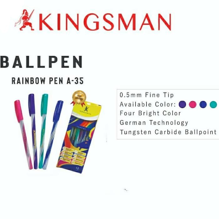 Pulpen / Pena Lilin ulir Kingsman Ballpoint pen A35 Rainbow warna warni Hitam Murah -1 lusin