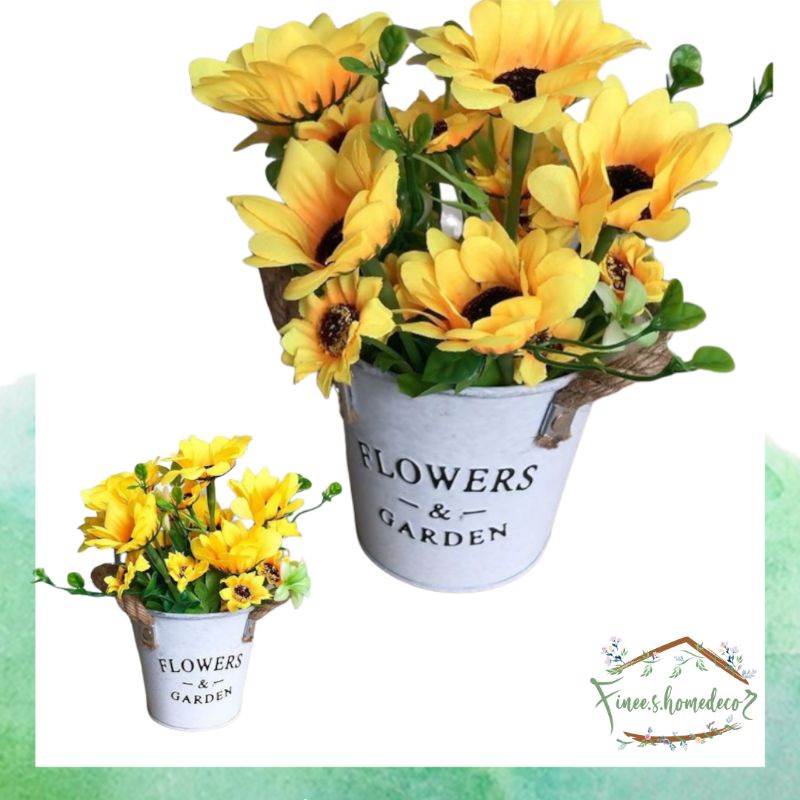 BUNGA RANGKAI MATAHARI VAS KALENG FLOWERS & GARDEN TALI KUPING -bunga rangkai artificial homedecor h