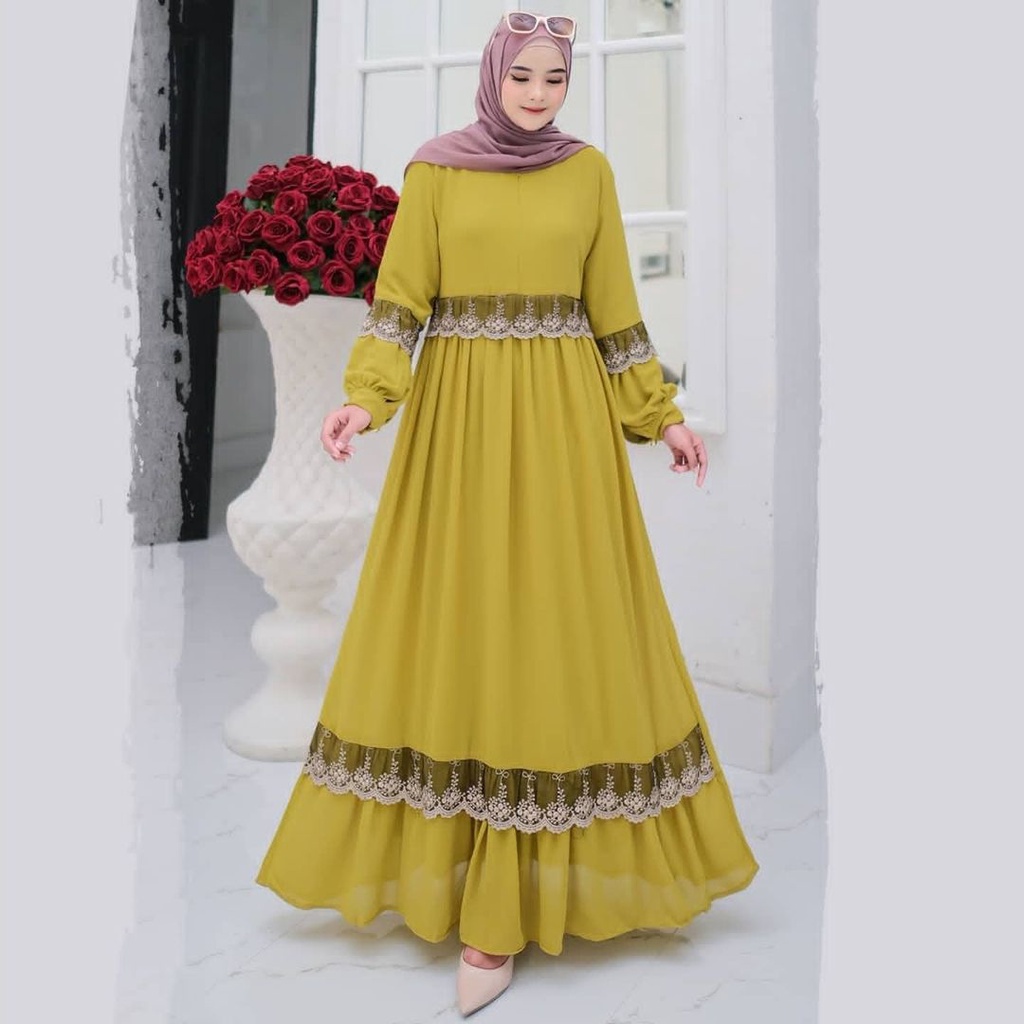 Sonia Dress Bahan Ceruti Mix Renda / GAMIS LEBARAN / BAJU DEWASA MURAH TERBARU 2021