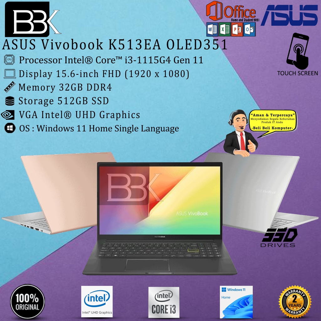 ASUS Vivobook K513EA OLED351 | i3 1115G4 32GB 512SSD W11+OHS 15.6FHD