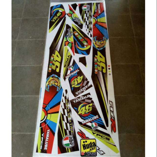 striping/lis/sticker variasi FIZR "ROSSI 46" hitam-biru-putih
