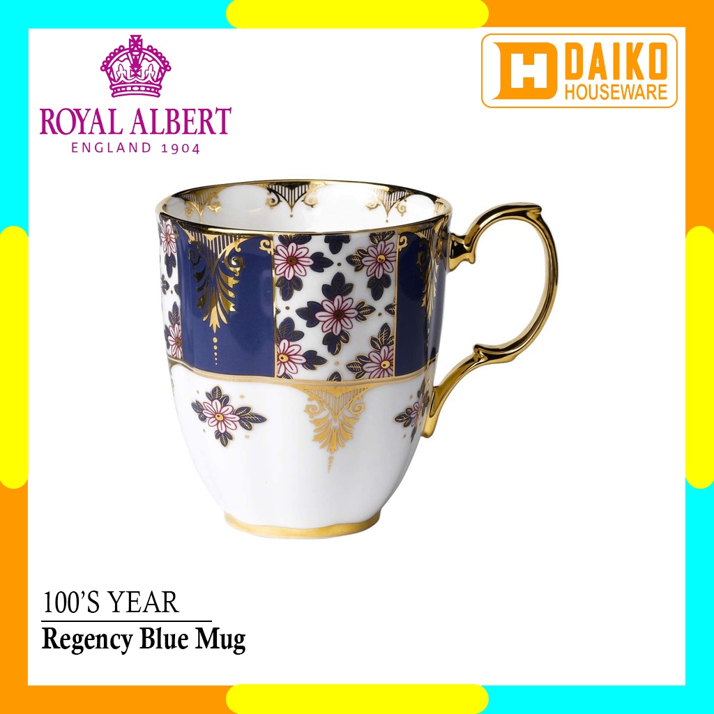 Gelas Minum Royal Albert 100s Year R/A - Mug &amp; Plate 20cm 1900 Regency Blue Original Royal Albert