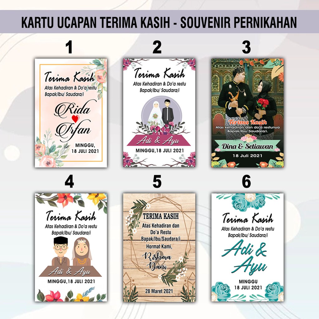 Jual Kartu Ucapan Terima Kasih Souvenir Pernikahan Custom Shopee Indonesia 7938