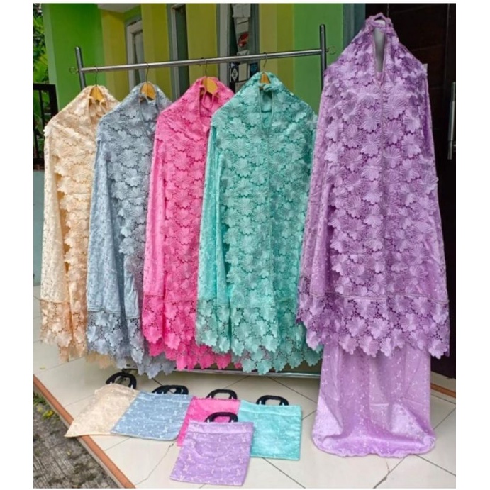 MUKENA SUTRA PRADA PARIS WARNA FULL BORDIR RENDA MUTIARA |MUKENA JUMBO