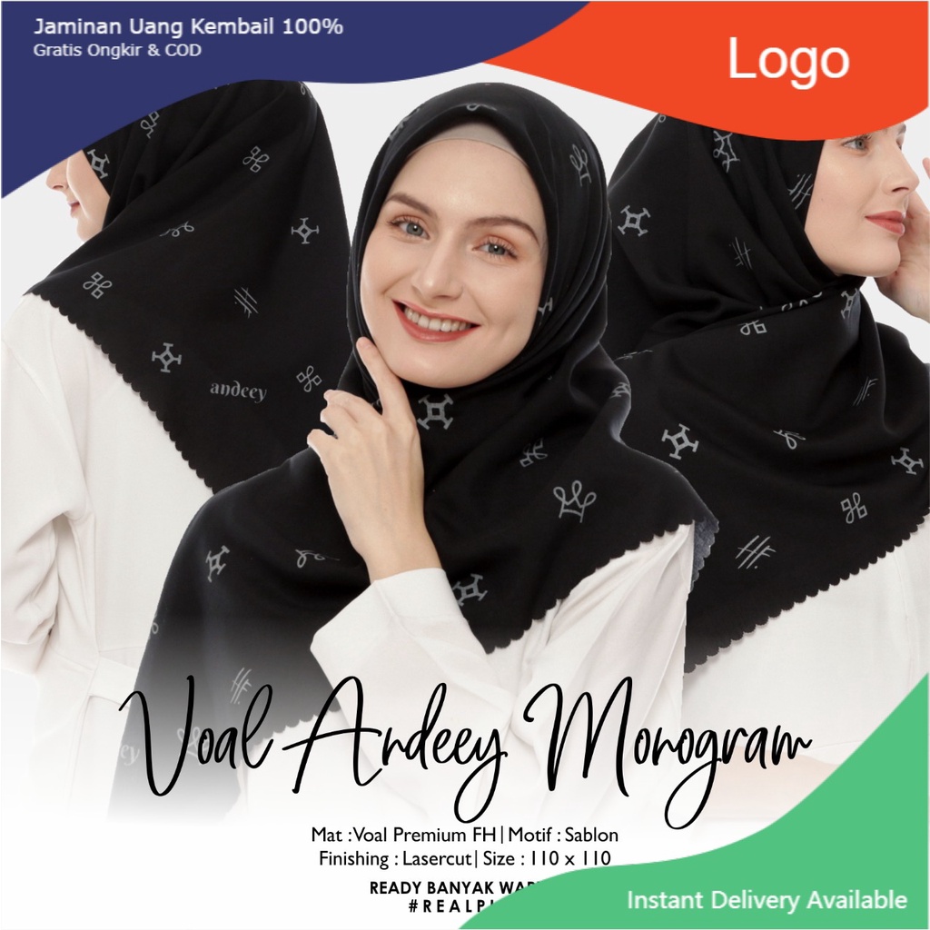 M_Grosir Hijab Segiempat Deenay KW Motif Andeey Monogram