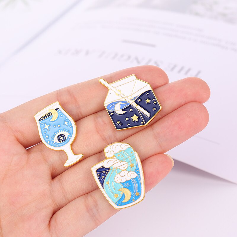 Starry Sky Bottles Enamel Pins Universe Sea Planet Brooch Lapel Badge Bag Cartoon Astronomy Jewelry Gift for Kids Friends