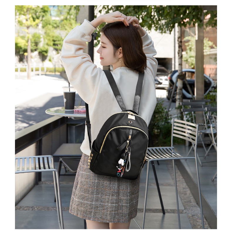 Satu7an T254 Tas Ransel Wanita Free Gantungan Fashion Korea Style Backpack Cewek Tas Punggung Multifungsi Kulit Oxford