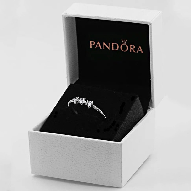 Pandora Cincin 925 Silver Desain Bintang Aksen Berlian Kubik Zirkonia Untuk Wanita