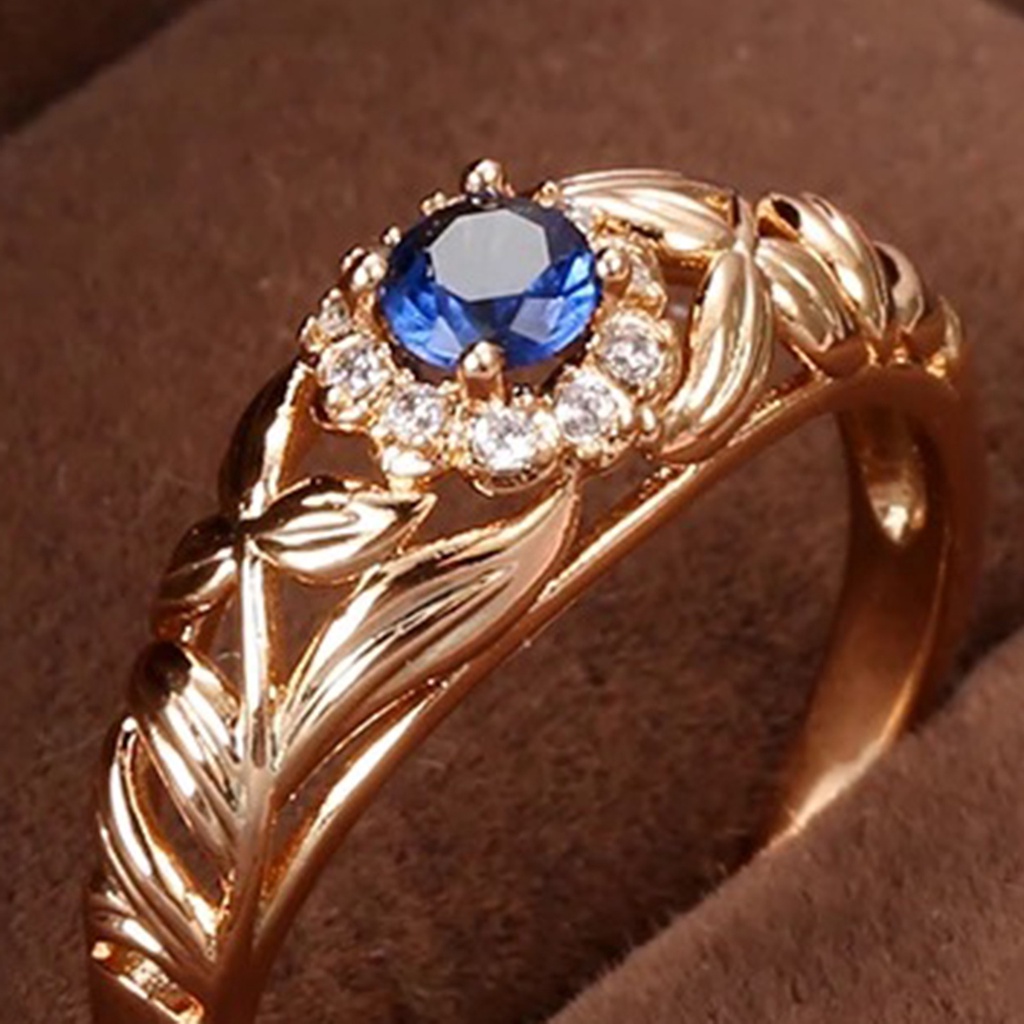 Hu Hu Hu Hu Hu Alat Bantu Pasang Kacamata♡ Cincin Wanita Model Hollow Out Hias Cubic Zirconia Biru Berkilau Tahan Lama Untuk Pernikahan