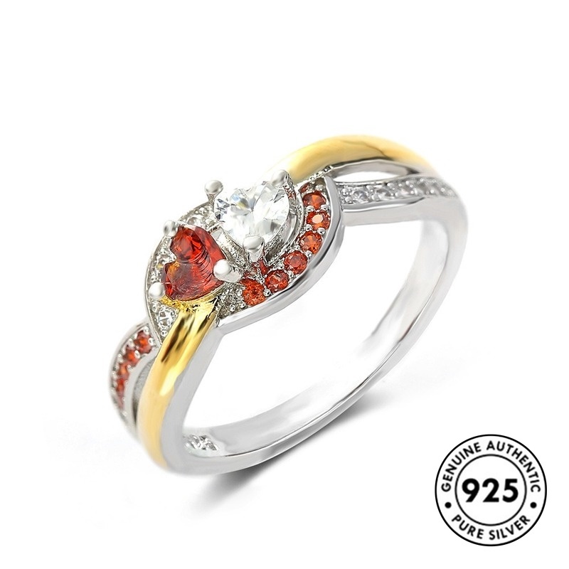 Cincin Bahan Sterling Silver 925 Desain Hati Hias Ruby Kreatif Untuk Wanita