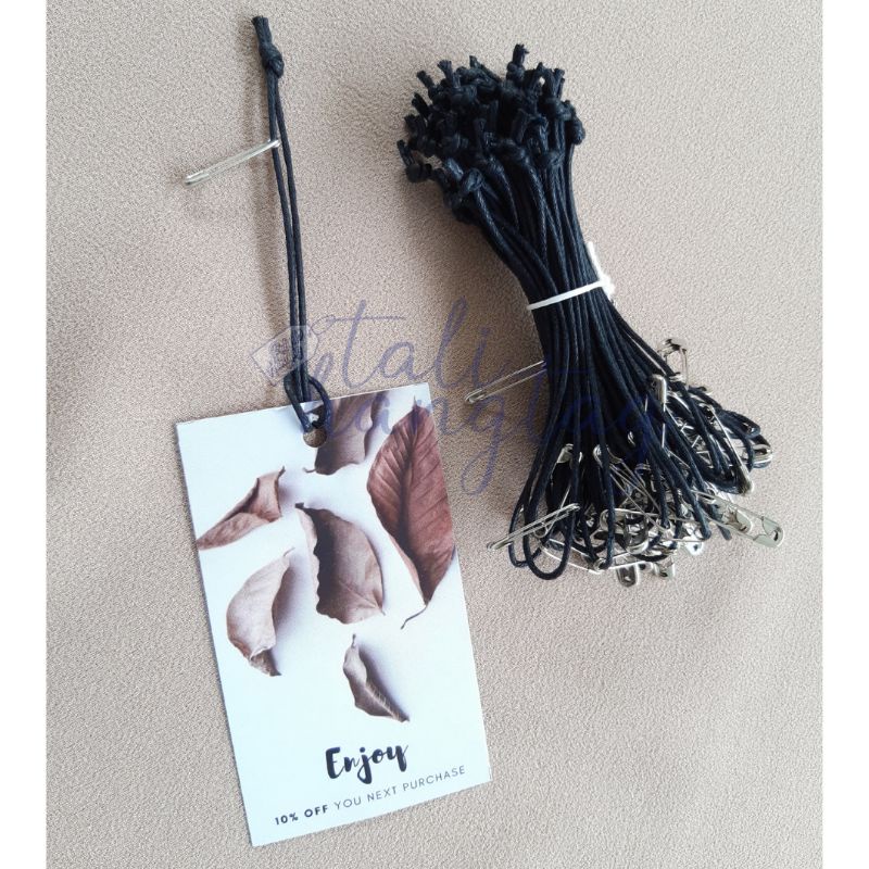 

Tali hangtag kulit HITAM + peniti SILVER (50pcs / 100pcs)