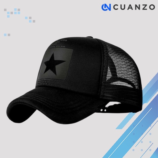 Topi Trucker Baseball Star Quick Drying Mesh / Topi Jaring Trucker Basebal Baseball Bassebal Basseball Pria Cowo Cowok Laki Laki Wanita Remaja Dewasa Polos Distro  Motif Keren Bintang Casual Kekinian Sport Lari Olahraga Original Import Hitam Melengkung