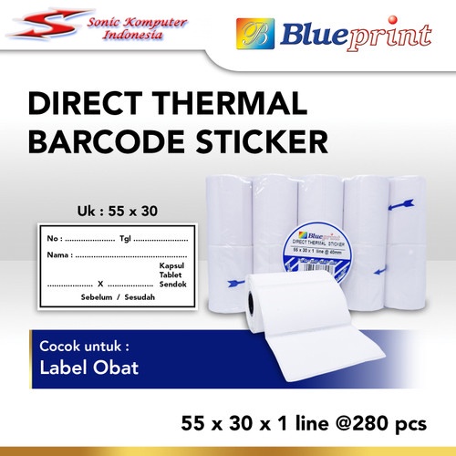 Direct Thermal Sticker / Label Stiker BLUEPRINT 55x30x1 Line @ 40mm Isi 280