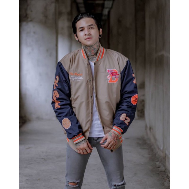 Jaket Baseball Varsity Pria Sport - Hustle Dragon 1982 Baseball - Korea Jacket Sporty