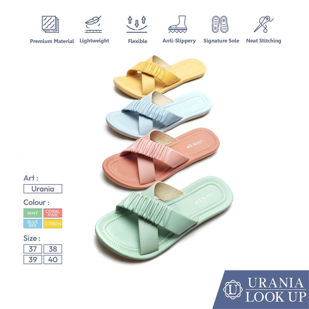 Sandal Kulit Wanita Flat Teplek Kekinian Paster Color Ruffle Silang Sendal Wanita - URANIA