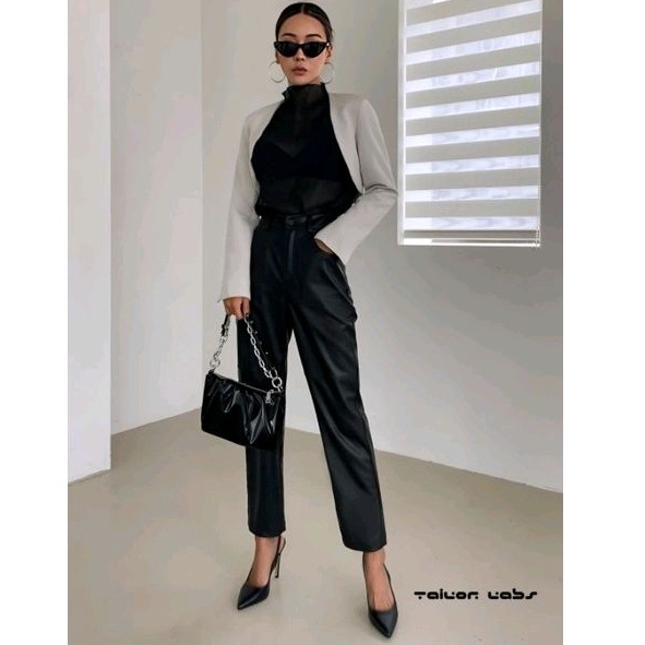 Celana Kulit High Waist Pu Leather Pants Leather Office