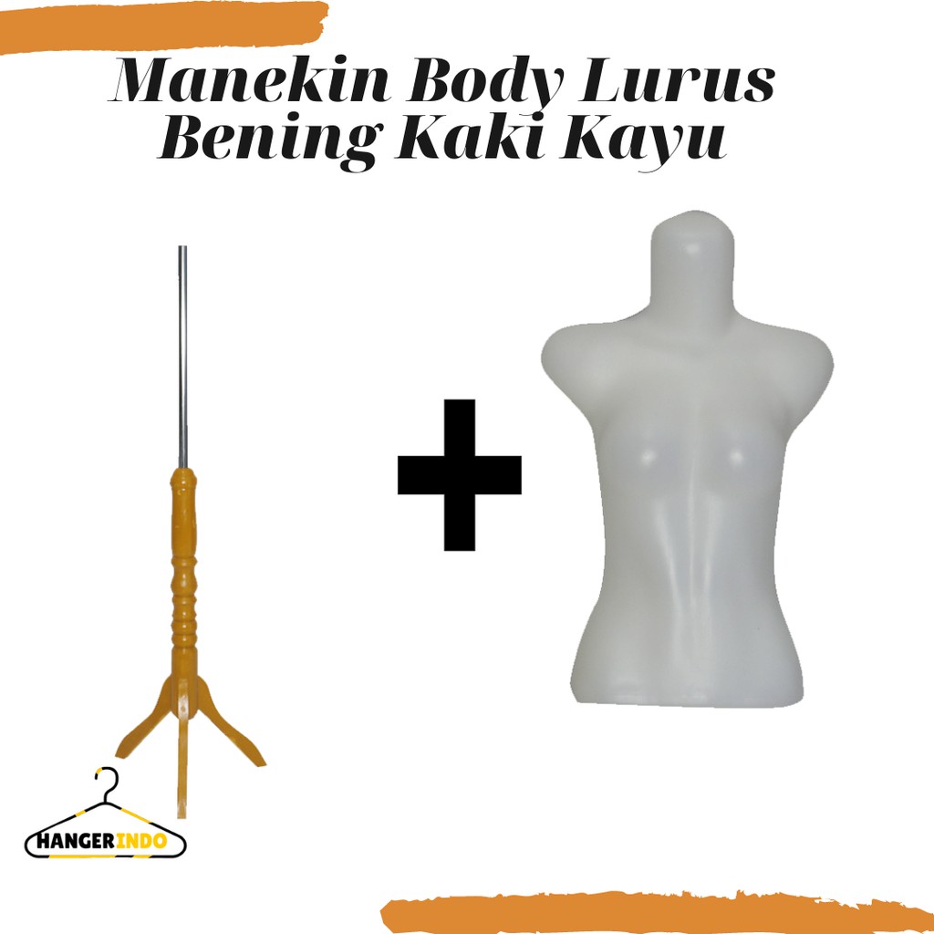 Manekin Body Lurus Bening Kaki Kayu | Manekin Cewek | Patung Display