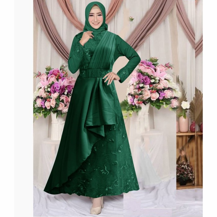 GAMIS MODEL TERBARU GAMIS RAISA/GAMIS BRUKAT TILE/NO JILBAB - Hijau Botol, M