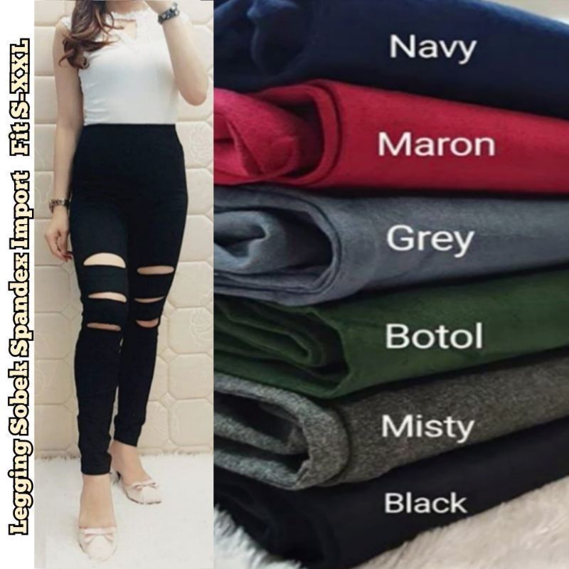 ☄️COD☄️Legging Sobek Hw Import Polos Wanita Premium Fit S-XXL