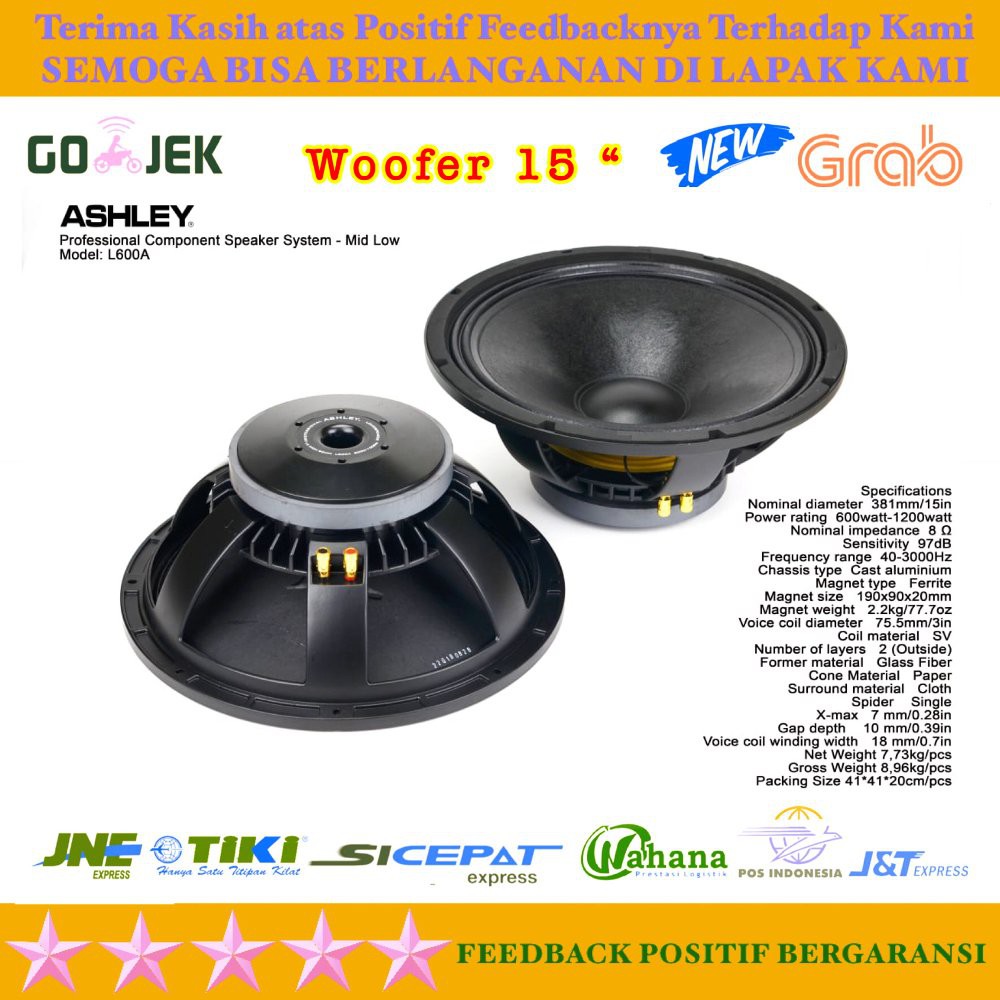 Promo  SPEAKER COMPONENT 15 INCH ASHLEY L600A MID DAN LOW ORIGINAL  Murah