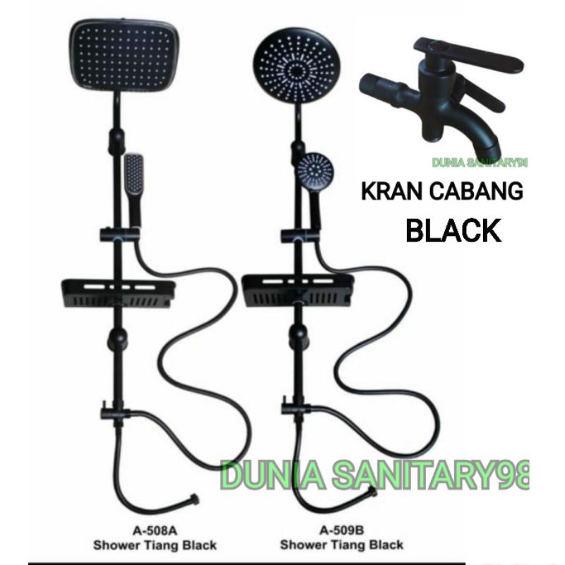 Shower Tiang Black Shower Coulomn set kotak atau Bulat + kran cabang