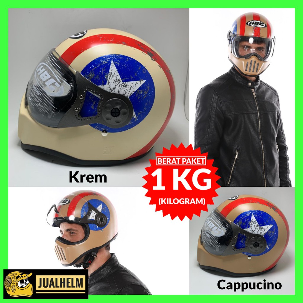 HELM CAKIL HBC PILOT VISOR + FREE Sarung Tangan (Helm HBC Cakil/Helm Retro/Helm Vespa/Helm Klasik)
