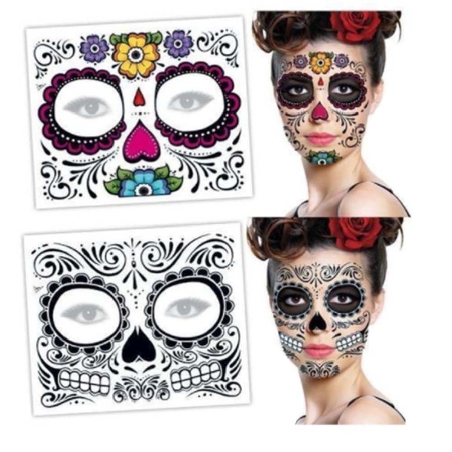 sticker/stiker tato WAJAH halloween temporary tattoo FLORAL SKULL