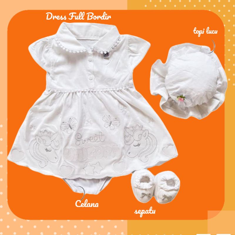 Dress Newborn Aqiqah / Baptis Baju Bayi Perempuan 1 set / Aqiqoh newborn pure white set