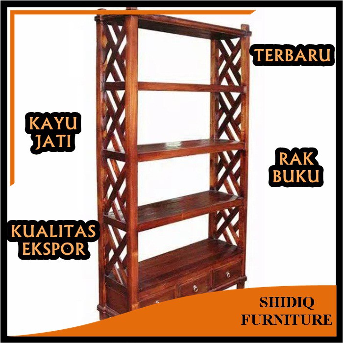 Rak Buku Minimalis Model Rak Buku 4 Susun Non Blok Terbaru Material Kayu Jati Pilhan Produksi Jepara