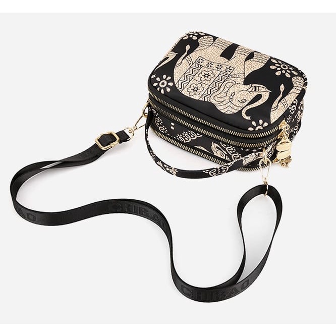 TAS SELEMPANG IMPORT CHIBAO HITAM MOTIF 006#