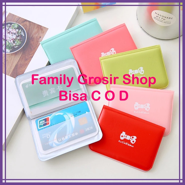 Dompet kartu nama kartu ATM warna polos bahan kulit sintetis isi 24 lembar kartu