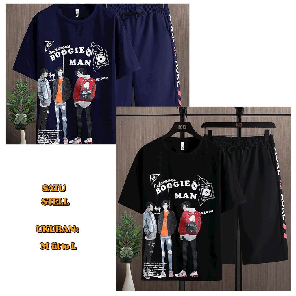 ALIPIO FASHION - SETELAN BOOGIEMAN / fashion pria / satu set / atasan / celana pendek / terbaru