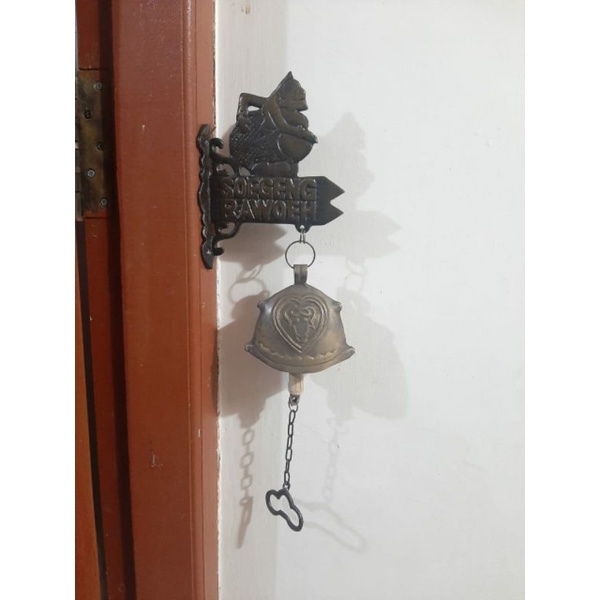 Bel Pintu Rumah Pagar / Bel Lonceng Klintingan Kuningan Motif Soegeng Rawoeh 12cm