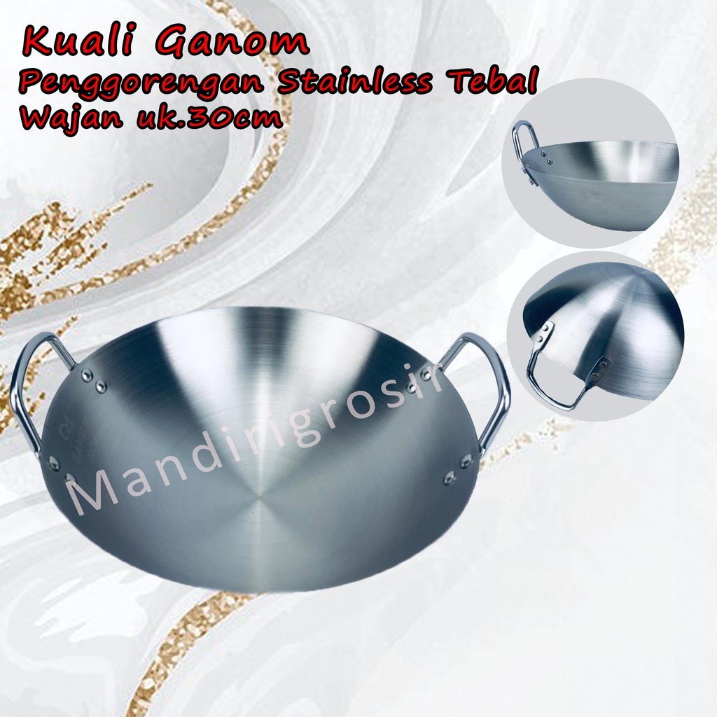 Wajan *Kuali Ganom * Penggorengan Stainless Tebal * 30cm