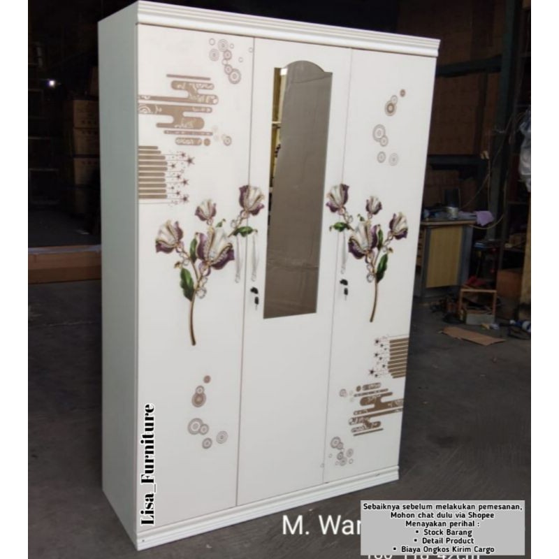 Lemari Besi Pakaian kaca|Lemari Besi Pakaian Sliding|Lemari besi pakaian 3 pintu|Lemari besi pakaian