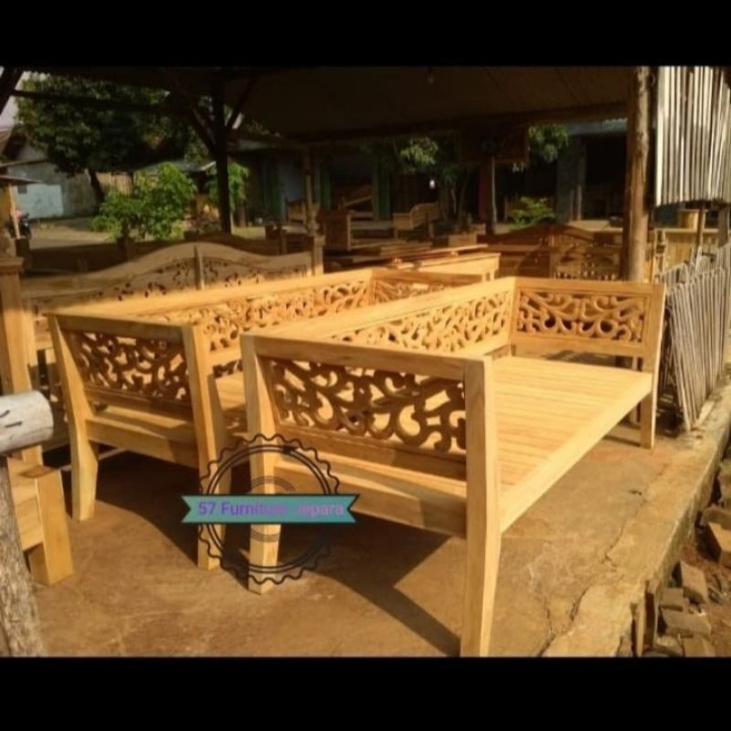 Bale Bale jati Ukir Jepara - Kursi Bangku Panjang Jati Mentahan