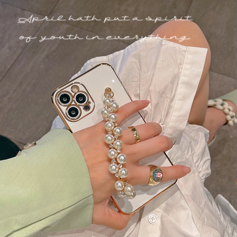 【COD Tangding】DIY Diamond-encrusted Pearl Phone Case Straps Lucency Butterfly Handmade Hanging Chain Without Phone