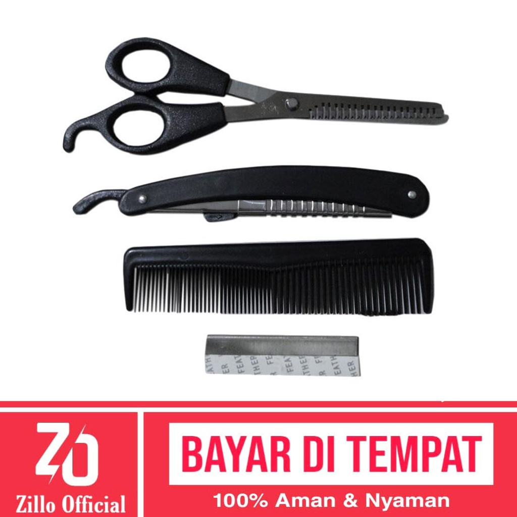 ZILLO Gunting Sasak Set Pisau Cukur Lipat Sisir Cukur Rambut 3in1 Set Lengkap Terjangkau