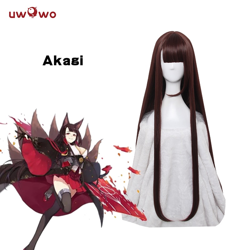 PREORDER UWOWO Azur Lane Akagi Wig 100 CM Long Straight Brown Red Heat Resistant Synthetic Hair Azur